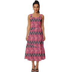 Background Pattern Structure Square Neckline Tiered Midi Dress by Simbadda