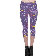 Pattern Cute Clouds Stars Capri Leggings  by Simbadda