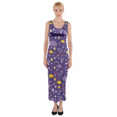 Pattern Cute Clouds Stars Fitted Maxi Dress by Simbadda