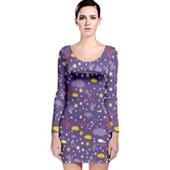 Pattern Cute Clouds Stars Long Sleeve Velvet Bodycon Dress by Simbadda