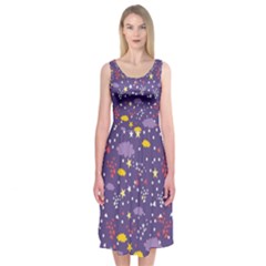 Pattern Cute Clouds Stars Midi Sleeveless Dress by Simbadda