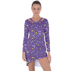 Pattern Cute Clouds Stars Asymmetric Cut-out Shift Dress by Simbadda