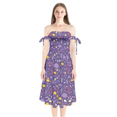 Pattern Cute Clouds Stars Shoulder Tie Bardot Midi Dress by Simbadda