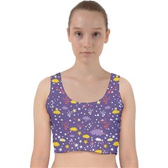 Pattern Cute Clouds Stars Velvet Racer Back Crop Top by Simbadda