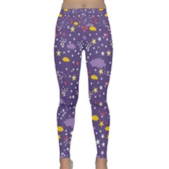 Pattern Cute Clouds Stars Lightweight Velour Classic Yoga Leggings by Simbadda