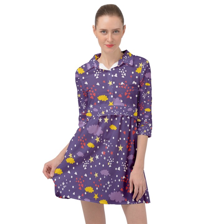 Pattern Cute Clouds Stars Mini Skater Shirt Dress