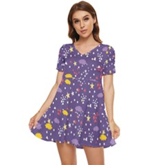 Pattern Cute Clouds Stars Tiered Short Sleeve Babydoll Dress by Simbadda