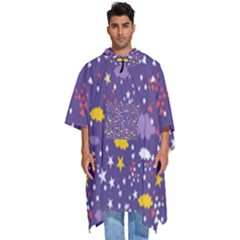 Pattern Cute Clouds Stars Men s Hooded Rain Ponchos by Simbadda