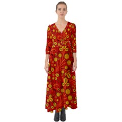 Seamless Pattern Slavic Folk Style Button Up Boho Maxi Dress by Simbadda