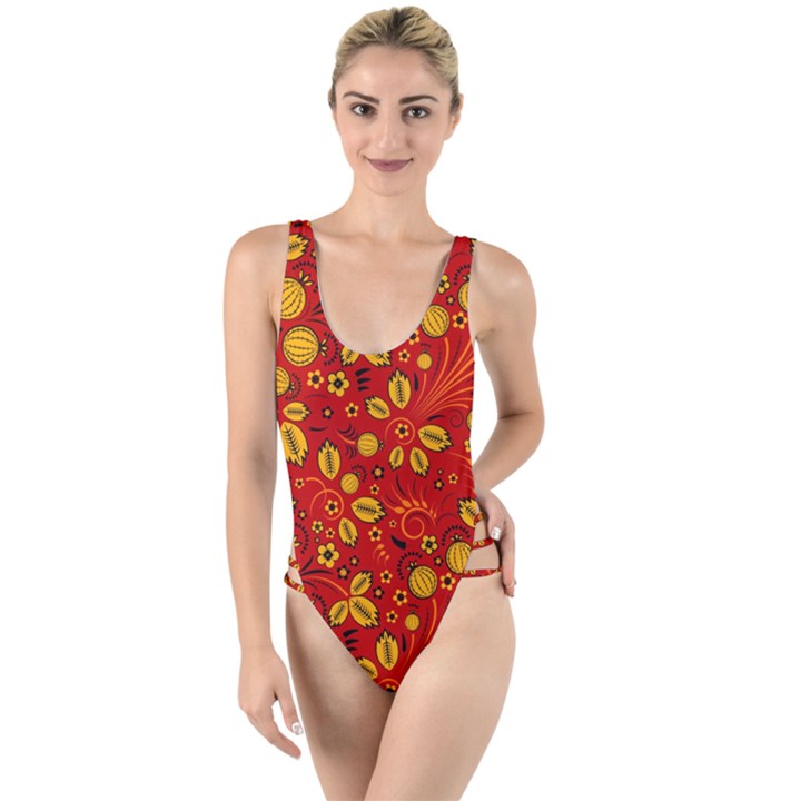 Seamless Pattern Slavic Folk Style High Leg Strappy Swimsuit