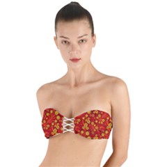 Seamless Pattern Slavic Folk Style Twist Bandeau Bikini Top by Simbadda