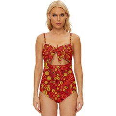 Seamless Pattern Slavic Folk Style Knot Front One-piece Swimsuit by Simbadda