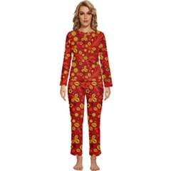 Seamless Pattern Slavic Folk Style Womens  Long Sleeve Lightweight Pajamas Set by Simbadda