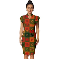 Space Pattern Multicolour Vintage Frill Sleeve V-neck Bodycon Dress by Simbadda