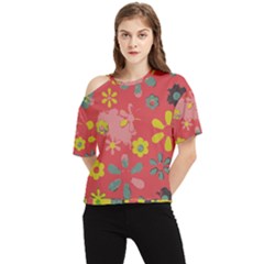 Flowers Pattern One Shoulder Cut Out Tee by Simbadda