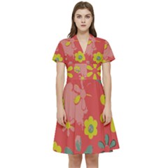 Flowers Pattern Short Sleeve Waist Detail Dress by Simbadda