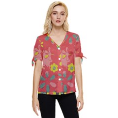 Flowers Pattern Bow Sleeve Button Up Top by Simbadda