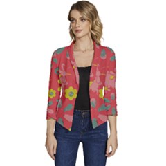 Flowers Pattern Women s Casual 3/4 Sleeve Spring Jacket