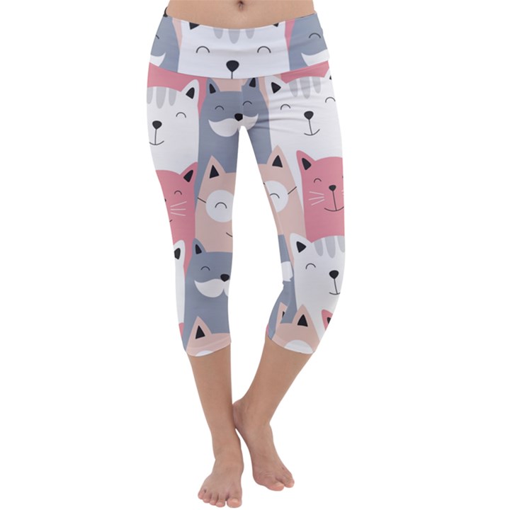 Cute Seamless Pattern With Cats Capri Yoga Leggings