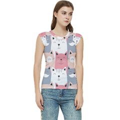 Cute Seamless Pattern With Cats Women s Raglan Cap Sleeve Tee by Simbadda