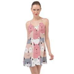 Cute Seamless Pattern With Cats Summer Time Chiffon Dress