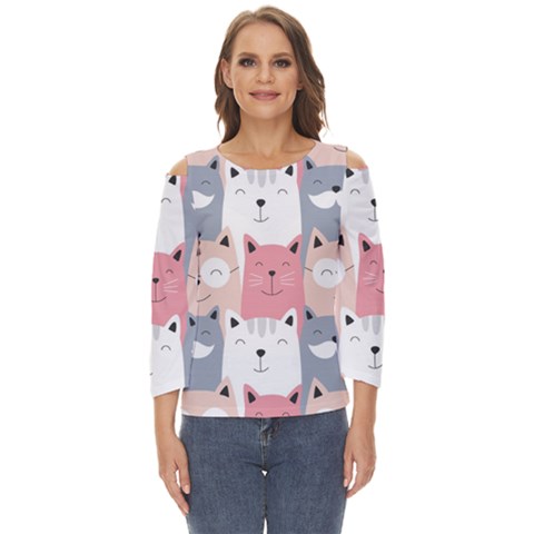 Cute Seamless Pattern With Cats Cut Out Wide Sleeve Top by Simbadda