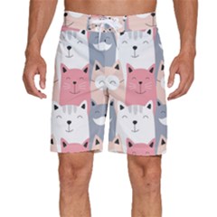 Cute Seamless Pattern With Cats Men s Beach Shorts by Simbadda