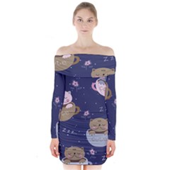 Cute Kittens Sleep Sweetly Mugs Long Sleeve Off Shoulder Dress by Simbadda