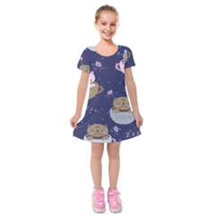 Cute Kittens Sleep Sweetly Mugs Kids  Short Sleeve Velvet Dress by Simbadda