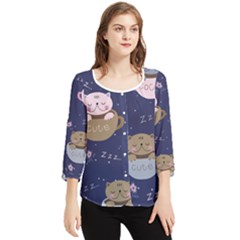 Cute Kittens Sleep Sweetly Mugs Chiffon Quarter Sleeve Blouse by Simbadda