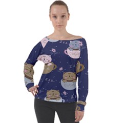 Cute Kittens Sleep Sweetly Mugs Off Shoulder Long Sleeve Velour Top by Simbadda