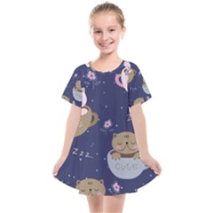 Cute Kittens Sleep Sweetly Mugs Kids  Smock Dress by Simbadda