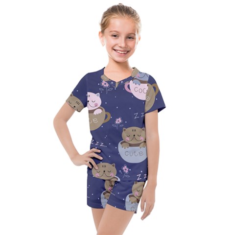 Cute Kittens Sleep Sweetly Mugs Kids  Mesh Tee And Shorts Set by Simbadda