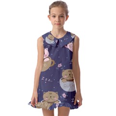 Cute Kittens Sleep Sweetly Mugs Kids  Pilgrim Collar Ruffle Hem Dress by Simbadda