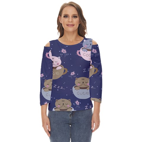 Cute Kittens Sleep Sweetly Mugs Cut Out Wide Sleeve Top by Simbadda