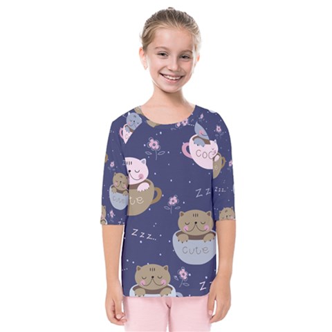 Cute Kittens Sleep Sweetly Mugs Kids  Quarter Sleeve Raglan Tee by Simbadda