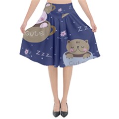 Cute Kittens Sleep Sweetly Mugs Flared Midi Skirt by Simbadda