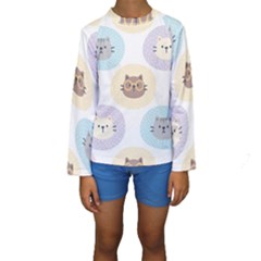 Cute Cat Seamless Pattern Background Kids  Long Sleeve Swimwear by Simbadda