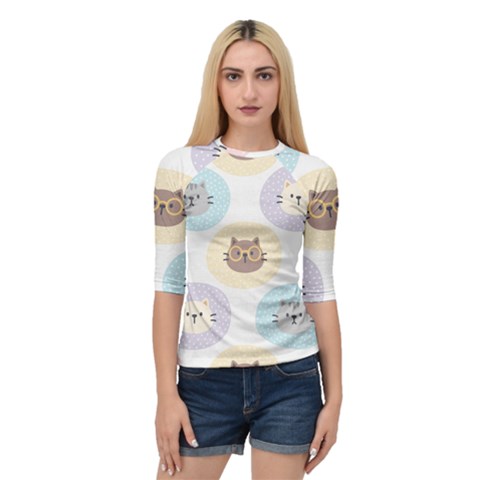 Cute Cat Seamless Pattern Background Quarter Sleeve Raglan Tee by Simbadda