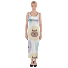 Cute Cat Seamless Pattern Background Fitted Maxi Dress by Simbadda