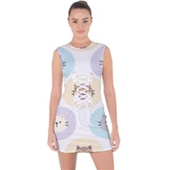 Cute Cat Seamless Pattern Background Lace Up Front Bodycon Dress by Simbadda