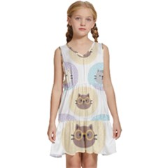 Cute Cat Seamless Pattern Background Kids  Sleeveless Tiered Mini Dress by Simbadda