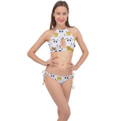 Seamless Pattern Cute Animals Cross Front Halter Bikini Set by Simbadda