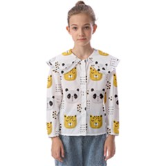 Seamless Pattern Cute Animals Kids  Peter Pan Collar Blouse by Simbadda