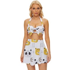 Seamless Pattern Cute Animals Vintage Style Bikini Top And Skirt Set  by Simbadda