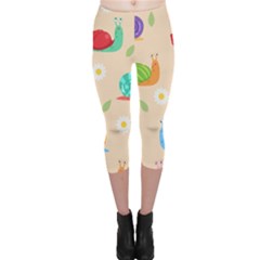 Seamless Pattern Cute Snail With Flower Leaf Capri Leggings  by Simbadda