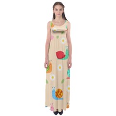 Seamless Pattern Cute Snail With Flower Leaf Empire Waist Maxi Dress by Simbadda