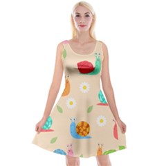 Seamless Pattern Cute Snail With Flower Leaf Reversible Velvet Sleeveless Dress by Simbadda