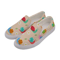 Seamless Pattern Cute Snail With Flower Leaf Women s Canvas Slip Ons by Simbadda