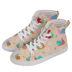 Seamless Pattern Cute Snail With Flower Leaf Men s Hi-top Skate Sneakers by Simbadda